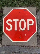 Vintage STOP SIGN Metal Street Traffic Road Sign 24x24 Authentic Retired Large