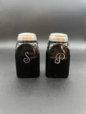 McKee Glass Roman Arch Black Salt & Pepper Shakers 1930s Art Deco
