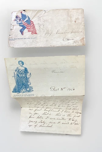 Civil War Era vintage Cover & Love Letter Mail Flag To Mast Sword Justice To All