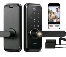 6-in-1 Video Keypad Smart Door Lock Black Lever Fingerprint 2 Way Audio Remote