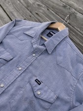 Vintage Wrangler Pearl Snap Western Long Sleeve Shirt 17 1/2-36 X-Long Tails USA