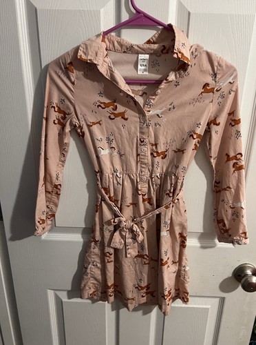 Carters Girls Long Sleeve Button Down Dress Horse Theme Size 8