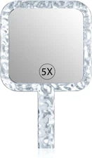 Hand Mirror,Double-Sided Handheld 1X/5X Magnifying Mirror with Handle for Makeup