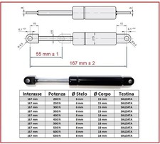 PISTONE PISTONCINO MOLLA A GAS Interasse 167 mm 10 Tipi di Forza RICAMBIO