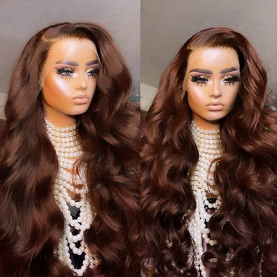 200% Density Chocolate Brown Human Hair Wigs 13X4 Body Wave  display picture 2