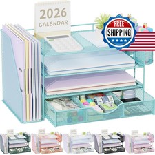 gianotter 4-Tier Desk Organizer with Drawer & 2 Pen Holder - Blue