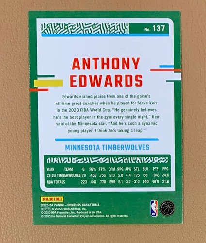 2023-24 Anthony Edwards Donruss Green Holo Laser SP #137 - Picture 2 of 2