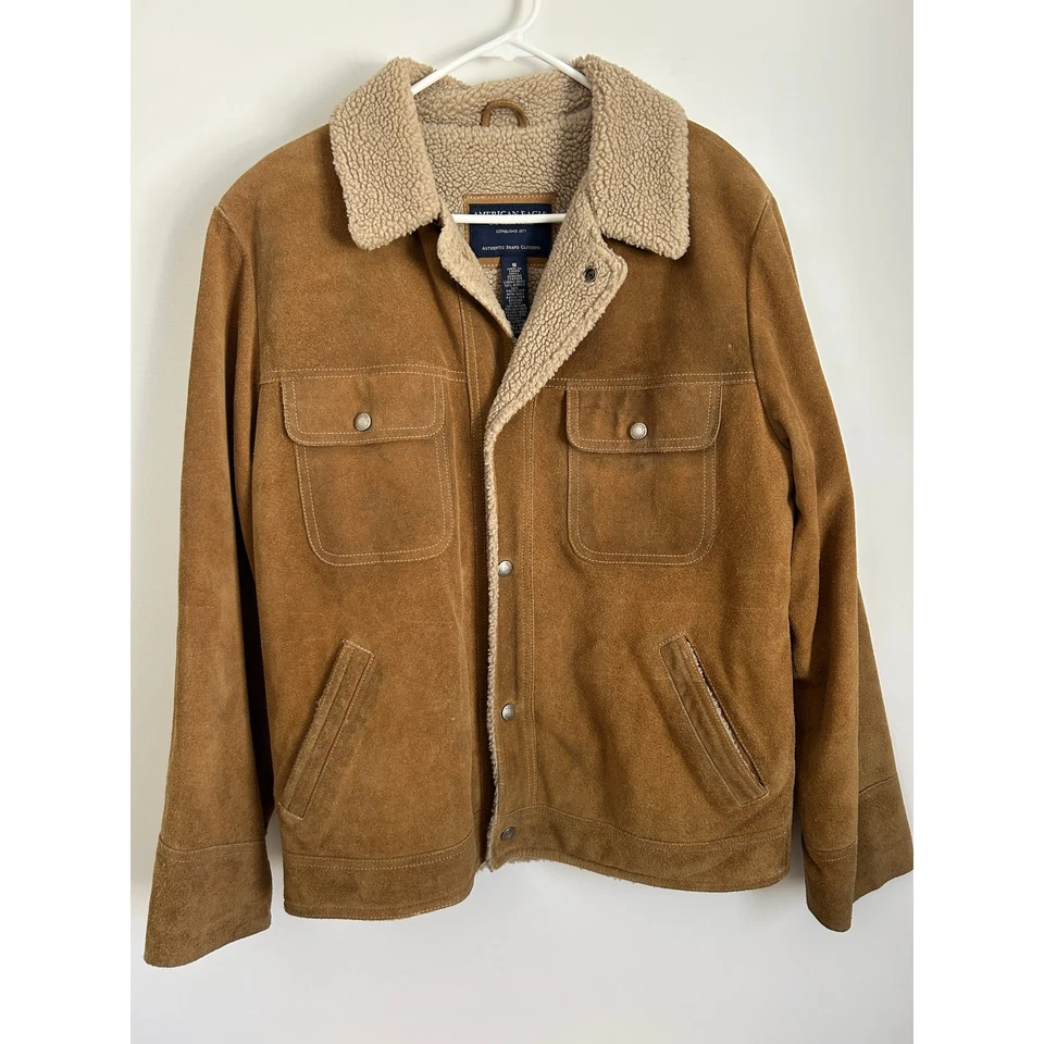 Vintage American Eagle Suede Leather Sherpa Jacket - Small - Image 3 of 4