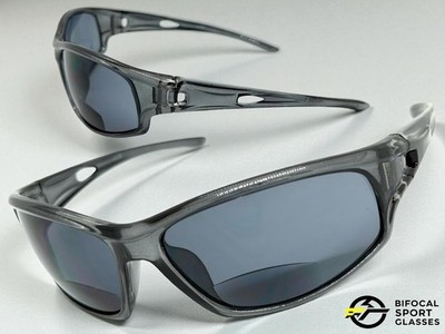 Sporty Wrap Around BIFOCAL READING SUN GLASSES READERS Gray Frame For Men +3.00