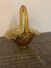 Vintage Fenton Amber Art Glass Hobnail Basket 8" Height