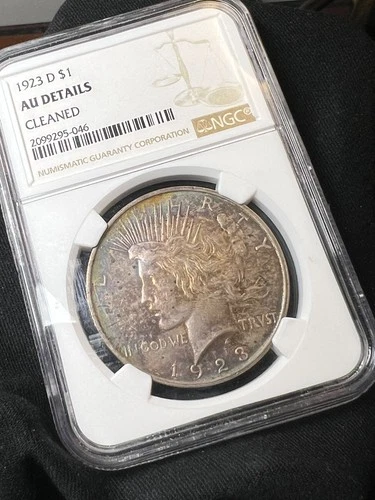 NGC AU DETAILS CLEANED! 1923-D $1 Silver PEACE DOLLAR Beautiful Dual Sided Tone