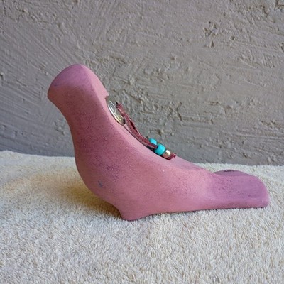 Pine Mountain Art Pottery Dove Southwest Hopi Pink Red 6'' Signed Concho Figurine