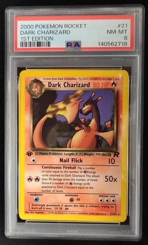 PSA 8 Dark Charizard 21/82 Rare 1st Ed NON-HOLO Team Rocket Pokemon Graded Card