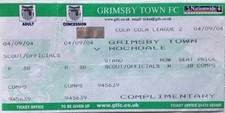 GRIMSBY TOWN  v  ROCHDALE 04/09/04 COMPLIMENTARY SCOUT/OFFICIALS 3 PART TICKET