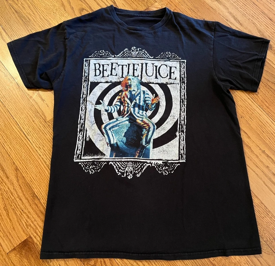 Camisa De Colección Beetlejuice Desteñida Usada Talla Pequeña Negra Años 80 Película Tim Burton Foto 2 de 4