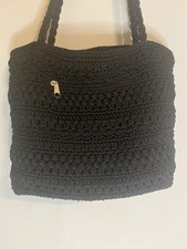 Croft & Barrow Black Crochet Shoulder Bag Zipper Accent Women's Lined