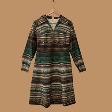Vintage 70s Mod Abstract Patterned Dress with Dagger Collar