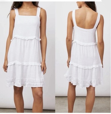 RAILS Sandy XS White Sleeveless Tiered Ruffled Mini Sundress Dress Beach Linen