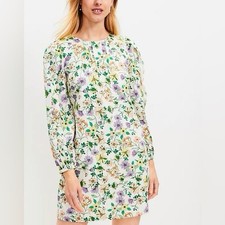 Loft Floral Linen Blend Long Sleeve Shift Dress Size 4