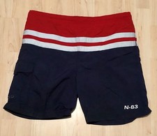 Nautica Embroidered N-83 Men's Colorblock Red Navy Swim Trunks Shorts Medium
