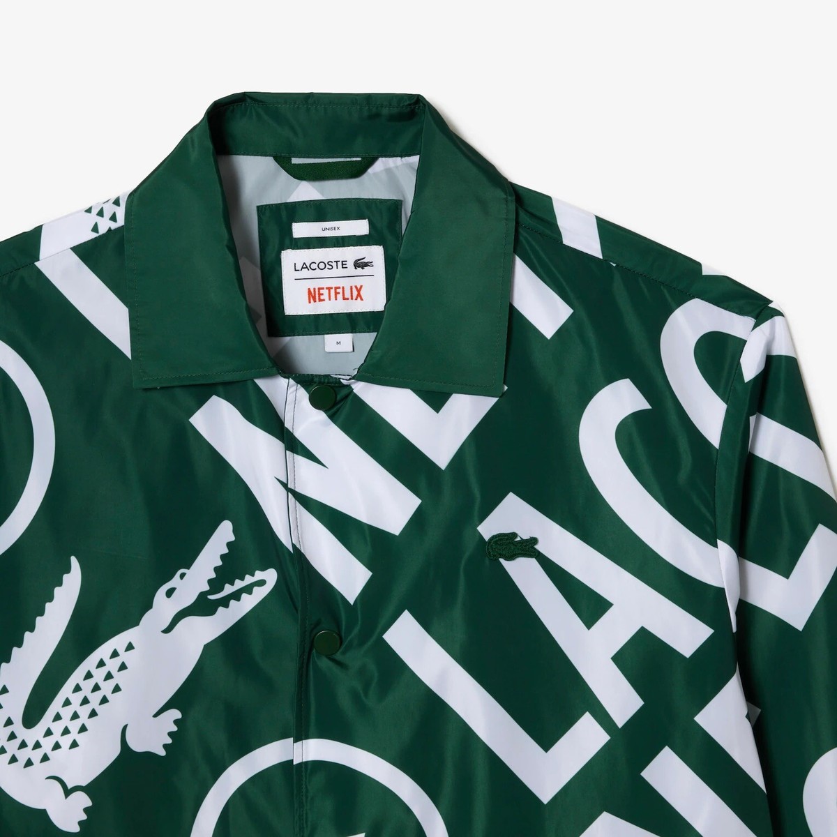 LACOSTE X NETFLIX Printed POLO Jacket Unisex Green & White LACOSTE X NETFLIX Printed POLO Jacket Unisex Green & White