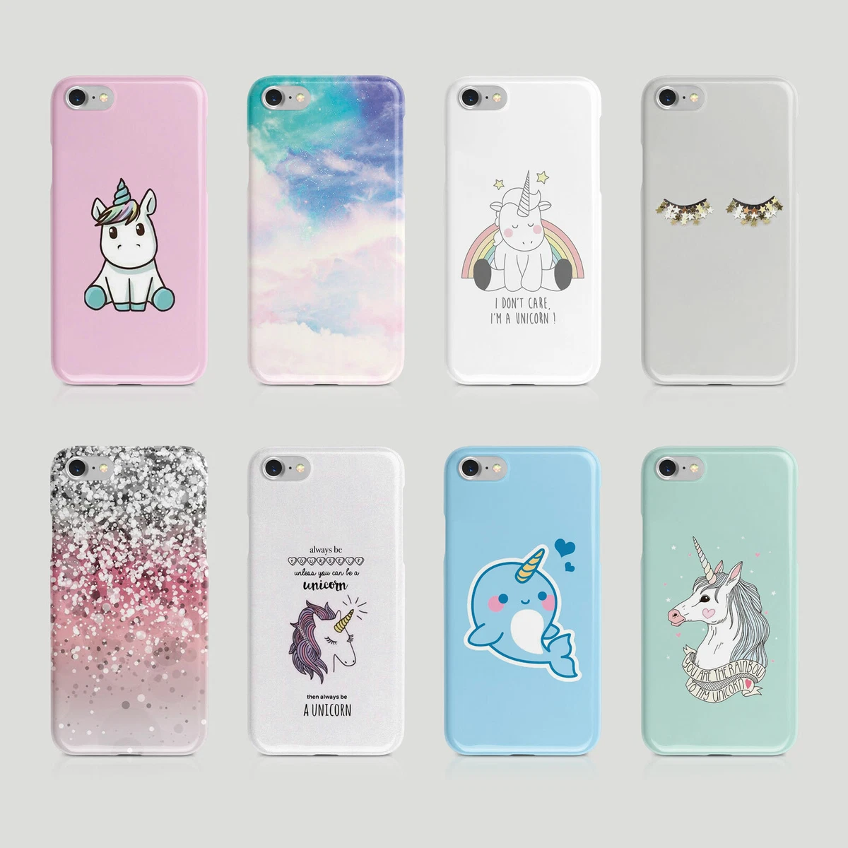 iPhone Samsung Hard Phone Case Unicorn Printed Glitter Hearts Quotes Cute  Design