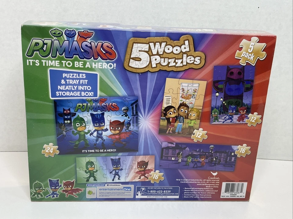New Cardinal 5 Wood Puzzles PJ Masks "It's Time To Be A Hero" 5 Pk With Storage - Image 3 of 4
