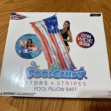 PoolCandy Patriotic Stars & Stripes 72” Extra Wide Pool Pillow Raft Float