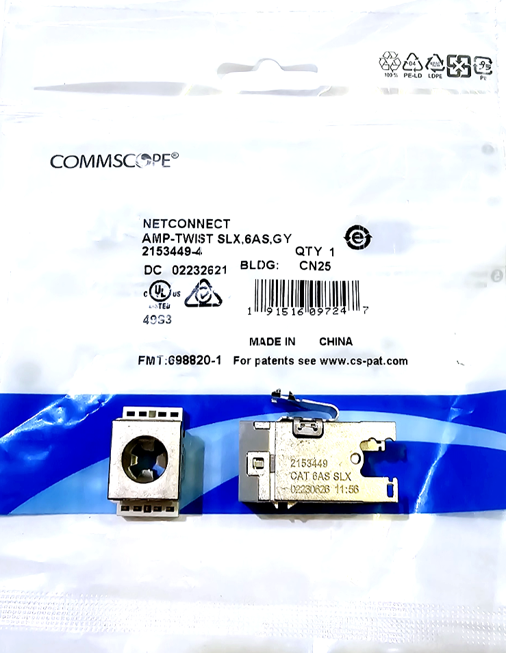 ACプラグ　　　　アユカラー COMMSCOPE AMC-3602A 2153449-4 CAT 6A AMP-TWIST Modular Jack