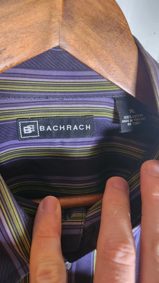 Camisa Bachrach Para Hombres XL Multicolor Rayas Manga Larga Puños Franceses Foto 2 de 4