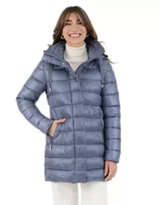 Nine West Women's Pewter Blue Hooded Puffer Coat Xsmall NWT