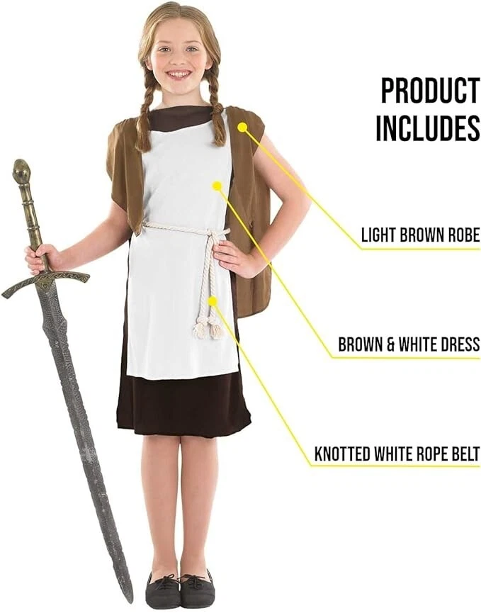 Girls Viking Costume Kids Norse Saxon Warrior Historical Peasant Dress Halloween - Image 3 of 4
