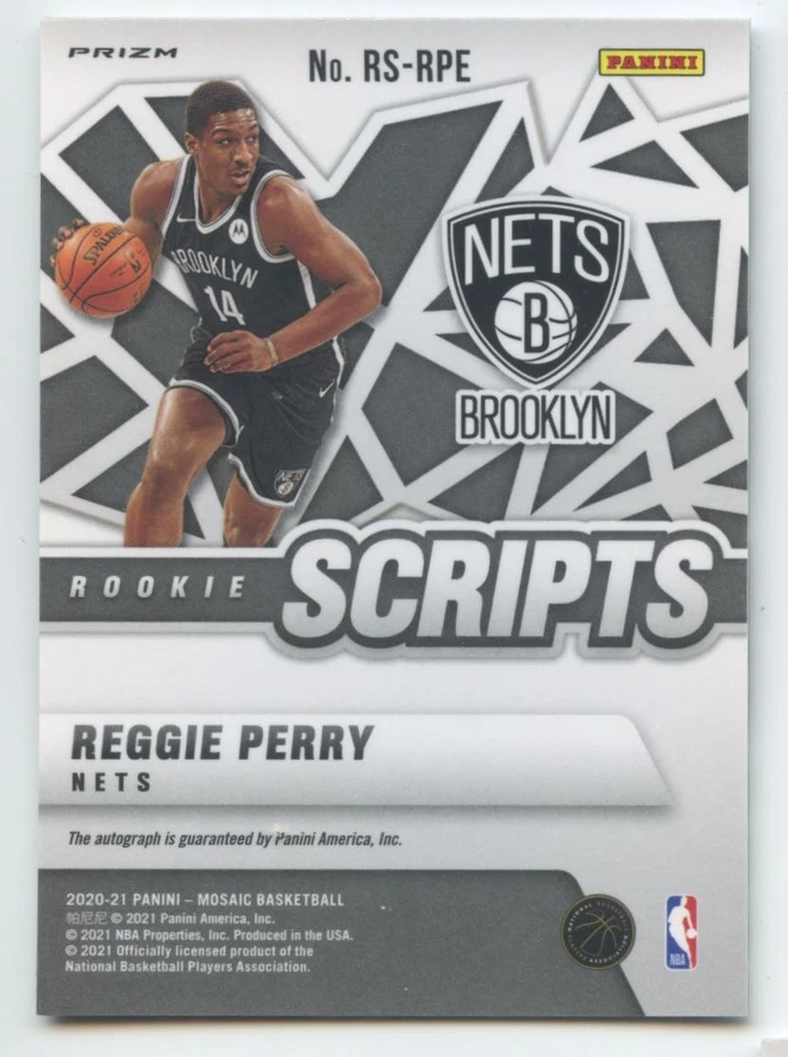 2020-21 Panini Mosaic Rookie Scripts Reggie Perry Rookie Auto Brooklyn Nets - Image 2 of 2