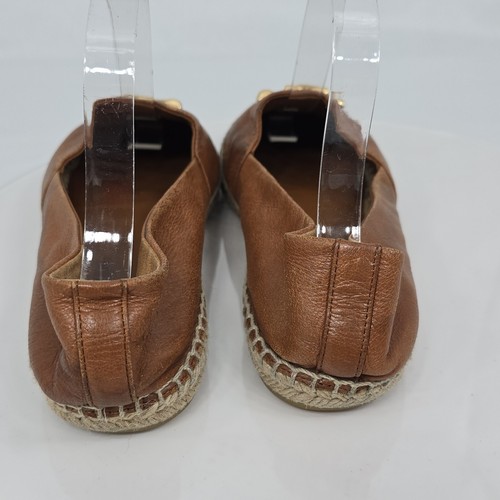 Tory Burch 9 M Eleanor Espadrilles/ Flats Brown Leather/Gold Logo Charm - Picture 15 of 20