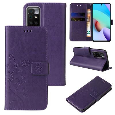 Handy Tasche für Xiaomi Redmi 10 Handyhülle Blumen Buch Klapp Case Cover Lila