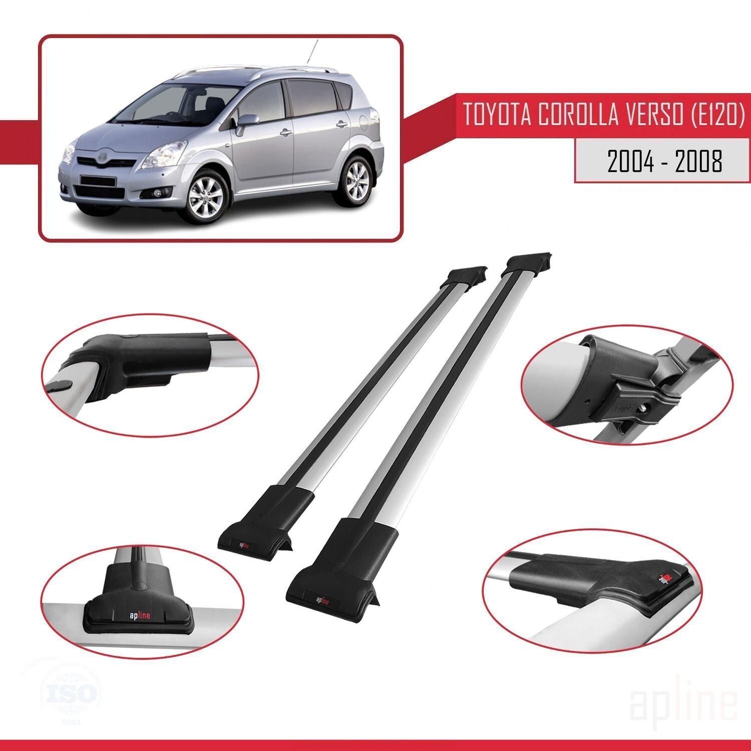 Barres de toit profilées aérodynamiques Toyota Corolla Verso 04-08 - 4
