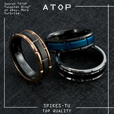 ATOP Classic Mens 8mm Rose Gold/Black/Blue/Sliver Tungsten Wedding Band Ring