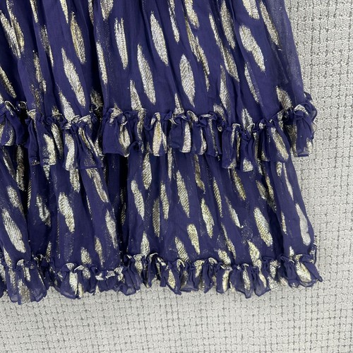 Jens Pirate Booty Midi Dress Womens S Navy Blue Gold Sleeveless Tiered Sheer - Picture 4 of 10