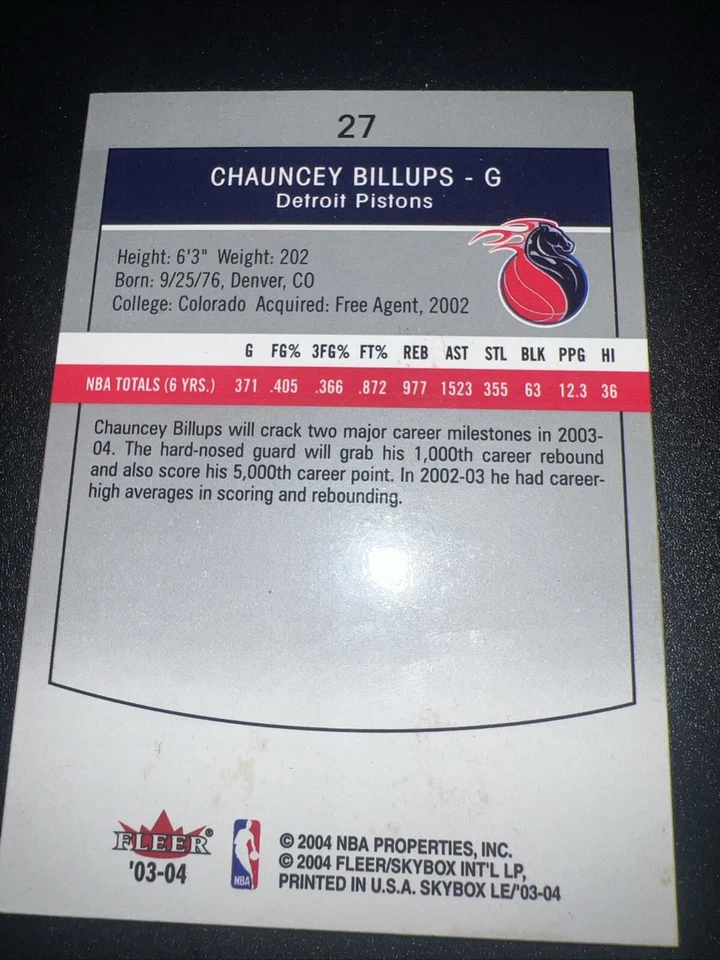 Chauncey Billups 2003-04 Fleer Skybox ограниченный выпуск - Изображение 2 из 2