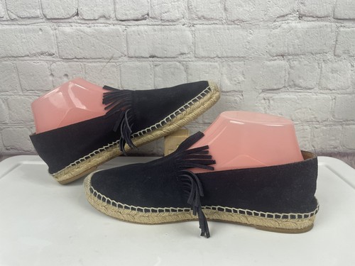 Chloe Womens Suede Fringe Trim Platform Espadrilles Black Size 8.5 US 39EU