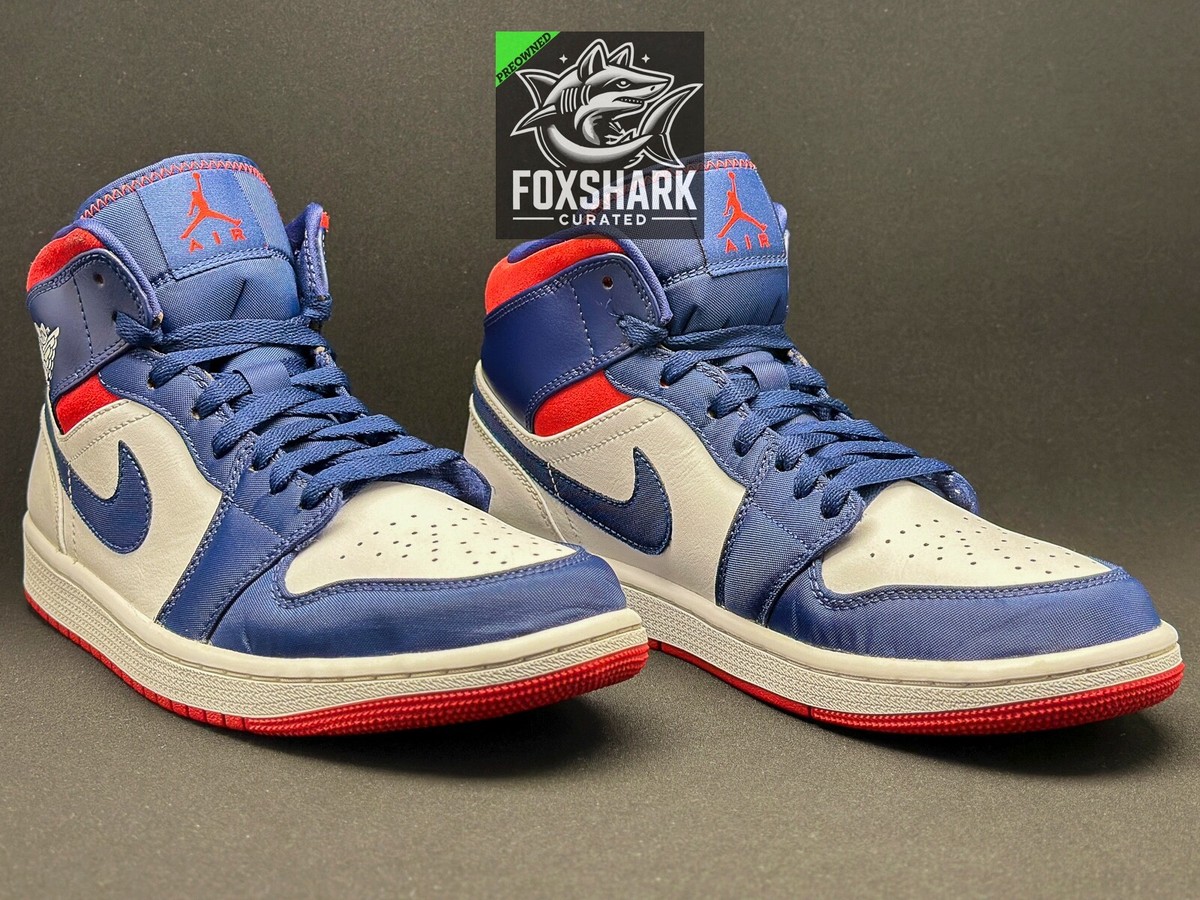 ◆正規品◆NIKE AIR JORDAN 1 MID SE(W)◆関税/送料込◆男女共用 Size 9.5M Air Jordan 1 Mid SE USA Sneakers Red White Blue