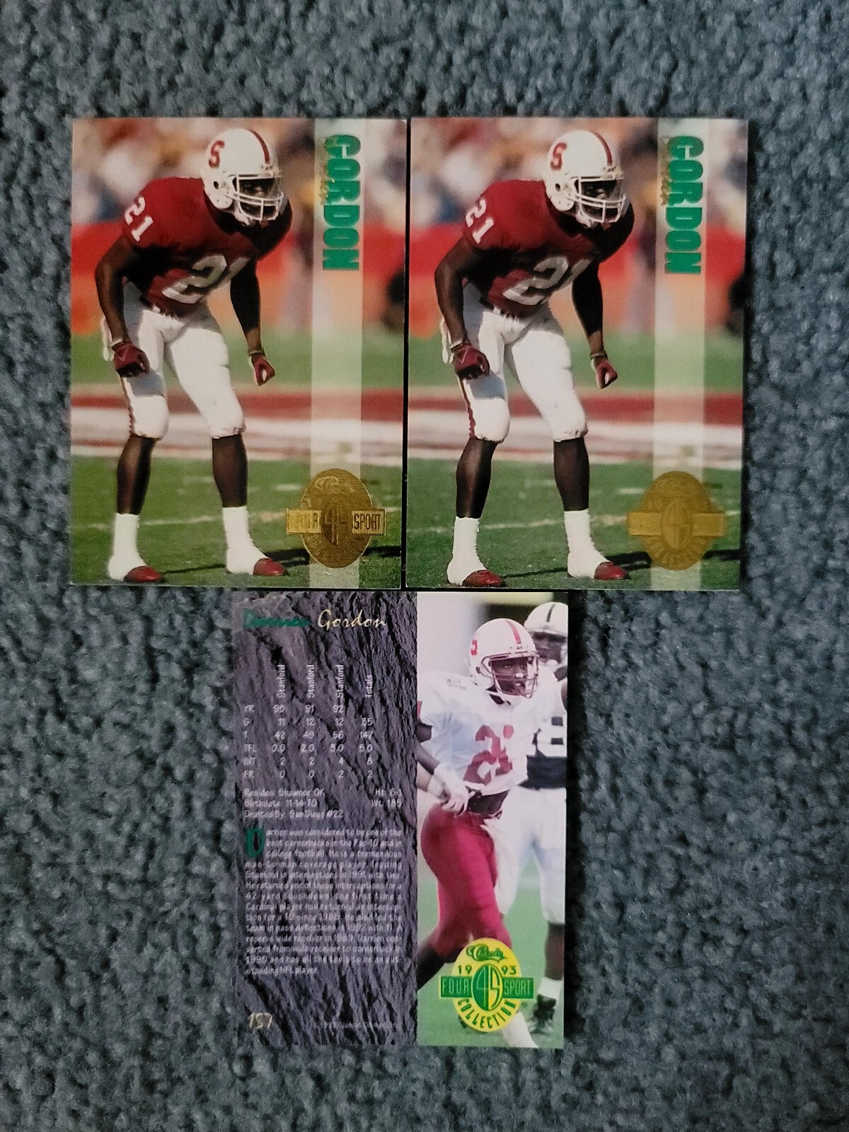 Darrien Gordon (1993) Classic Four Sport Football Card Lot of approx 3 cards