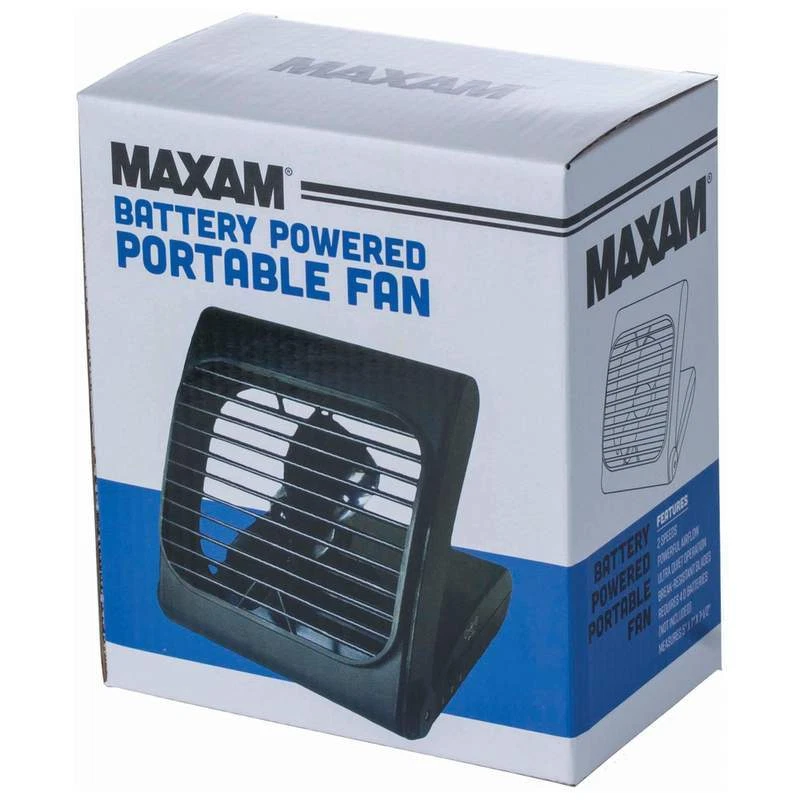 Ventilador de escritorio portátil de viaje Maxam pequeño negro alimentado por batería de 5x7" Foto 3 de 3