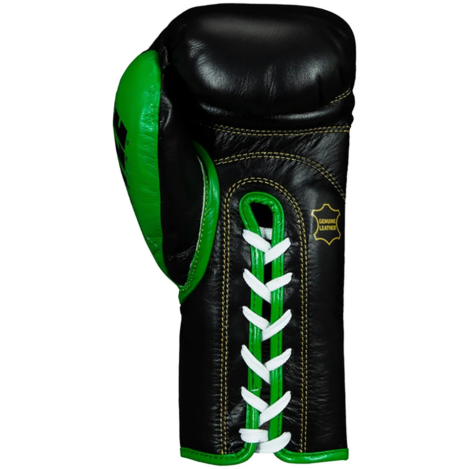 Title Boxing WBC Pro Fight Leather Lace Up Gloves - Black/Green - Image 2 of 4