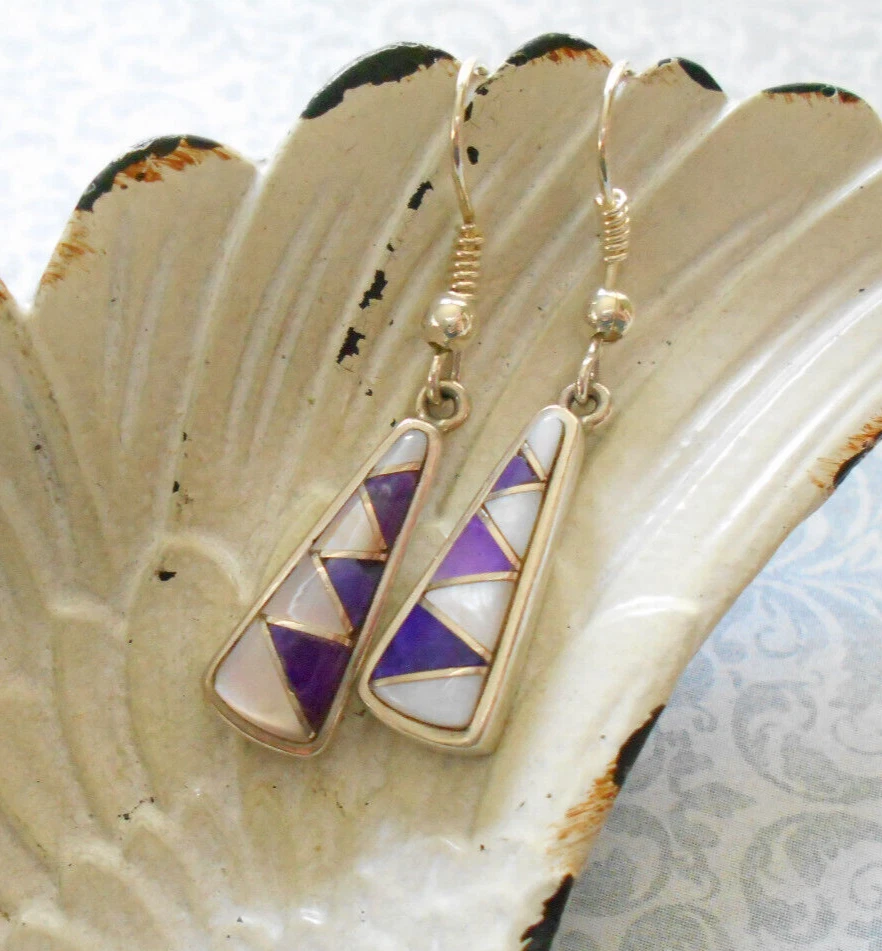Sajen Sterling Silver ZigZag Inlaid Charoite Mother of Pearl Earrings   42BB27 - Image 2 of 4