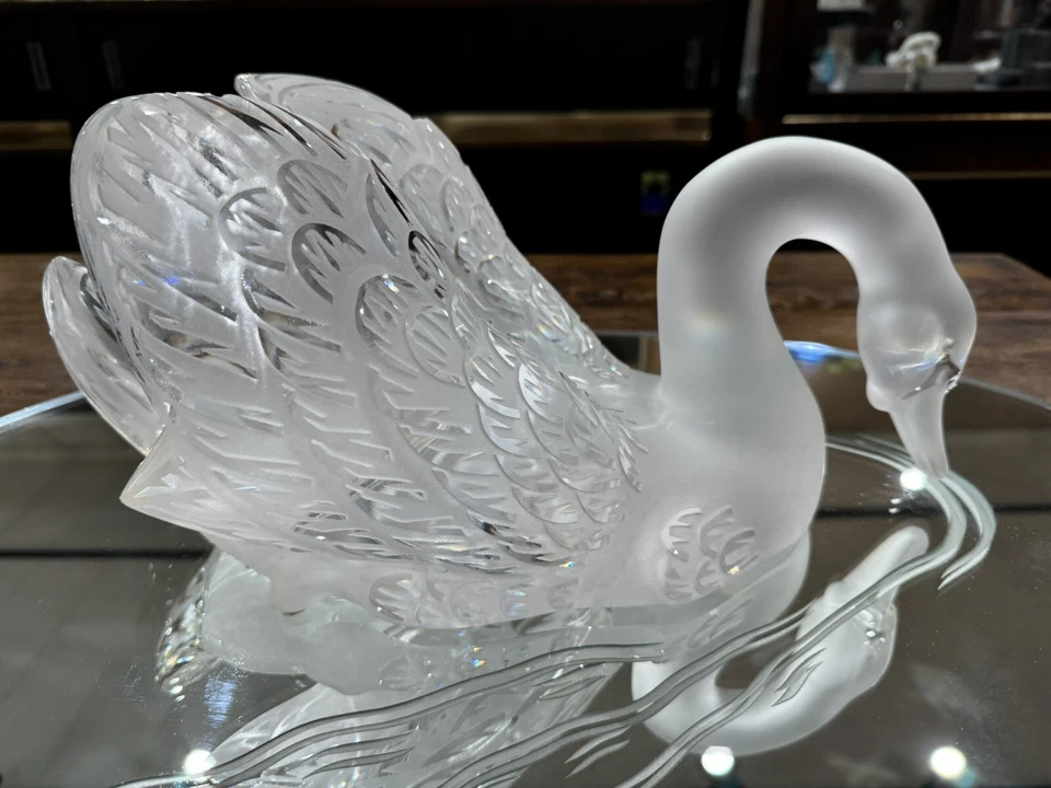 Lalique 12” Swan Head Down MINT w/Base Pads Retail $8,200 FREE Mirror Best Price - Image 3 of 4