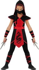 Girls Red Dragon Ninja Costume  Toy Daggers Kids Martial Arts Warrior Halloween