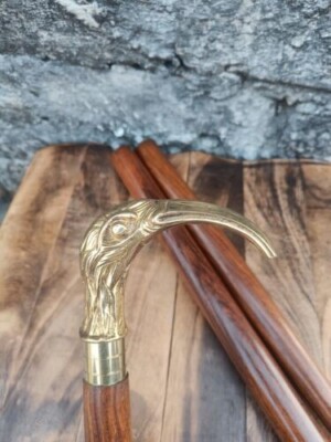 Antique Wooden Brown Walking Stick with Solid Brass Derby Handle For Gifts