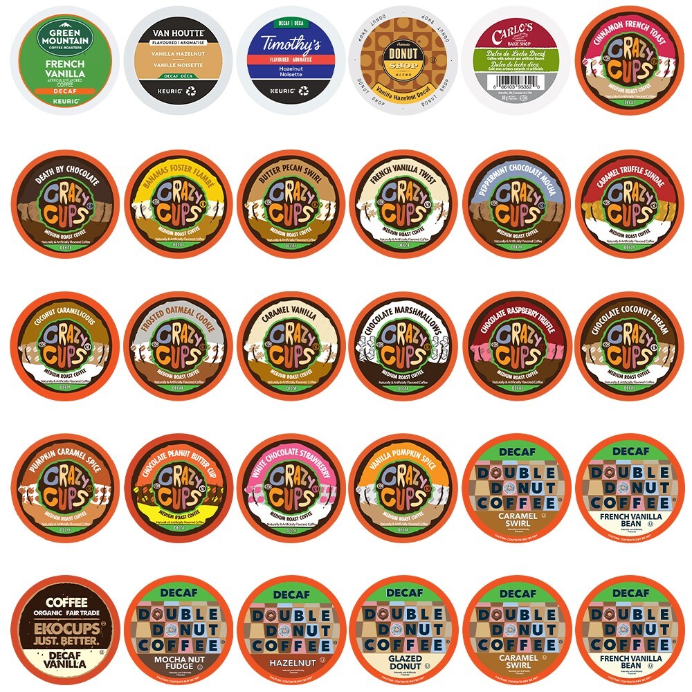 Flavored Decaf coffee Single Serve Cups Variety pack Sampler,30