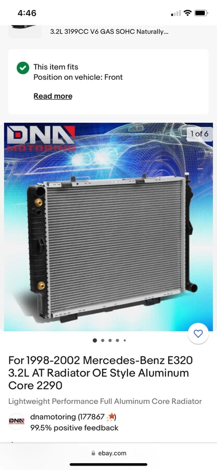 For 1998-2002 Mercedes-Benz E320 3.2L AT Radiator OE Style Aluminum Core 2290 - Image 3 of 4